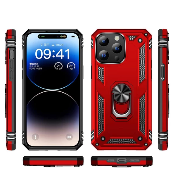 Apple iPhone 15 Pro Max Kılıf Yüzüklü Standlı Manyetikli Armor Zırh - Resim 3