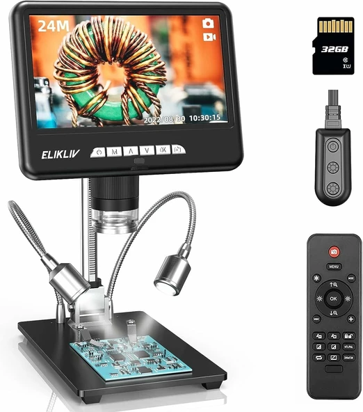 Elikliv EDM401 Max 2K, 7 Inc LCD Dijital Mikroskop 1200x, 24MP