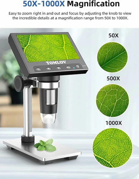 Tomlov Dm4 4.3 Inc Ekranlı, 720P Lcd Mikroskop 1000X - Metal Stand - 2