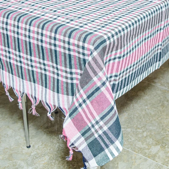 mandaş 140x140 Yer Sofra Bezi Piknik Masa Örtüsü Saçaklı mavi - 4