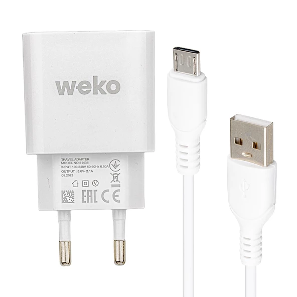 Ayt Weko Wk-21436 2.1 Amper Şarj Başlık Adaptörü Micro Usb Kablo Micro Şarj Cihazı