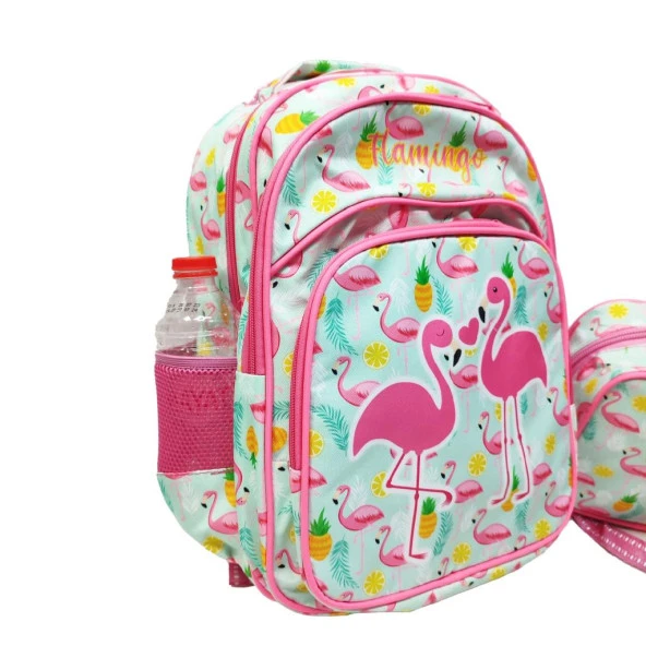 Flamingo Baskılı Pembe Renk Kız Çocuk Okul Sırt Çantası - 11