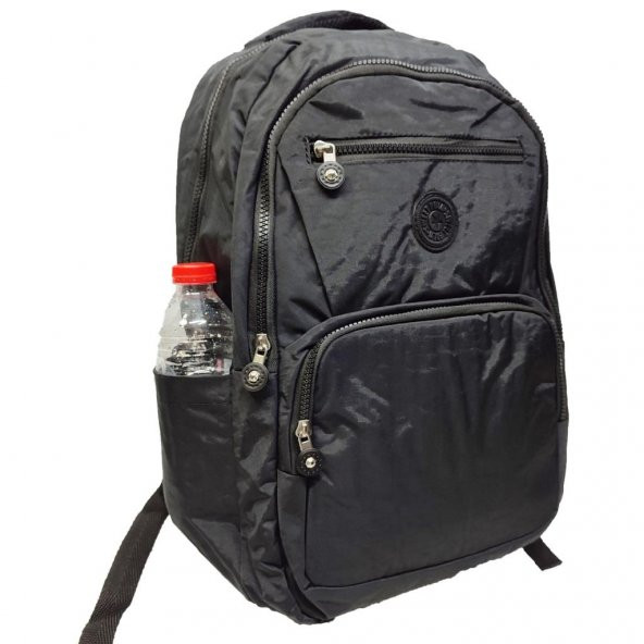 Yatay Fermuar Detaylı Krinkıl Kumaş Sırt Çantası Siyah Renk - 2