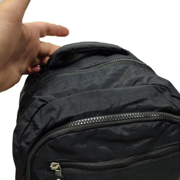 Yatay Fermuar Detaylı Krinkıl Kumaş Sırt Çantası Siyah Renk - 4