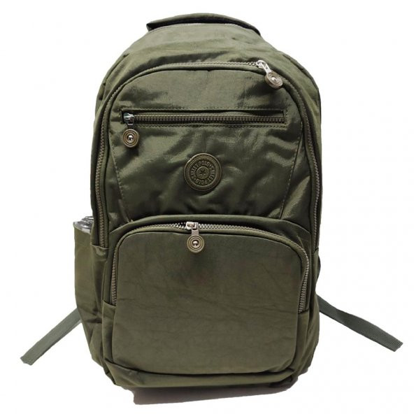 Yatay Fermuar Detaylı Krinkıl Kumaş Sırt Çantası Haki Renk