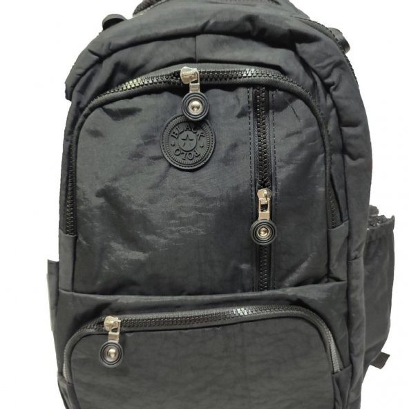 Dikey Fermuarlı Model Krinkıl Kumaş Sırt Çantası Siyah Renk - 4