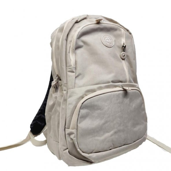 Dikey Fermuarlı Model Krinkıl Kumaş Sırt Çantası Krem Renk - 2