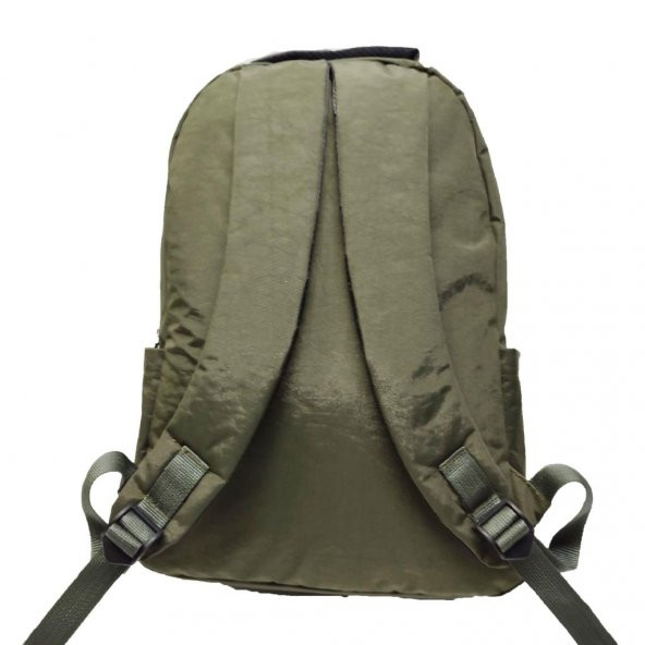 Yatay Fermuar Detaylı Krinkıl Kumaş Sırt Çantası Haki Renk - 5