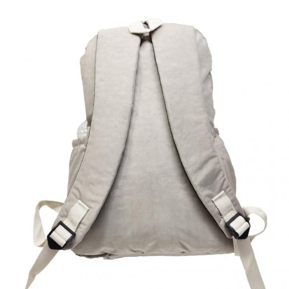 Dikey Fermuarlı Model Krinkıl Kumaş Sırt Çantası Krem Renk - 4