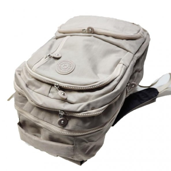 Dikey Fermuarlı Model Krinkıl Kumaş Sırt Çantası Krem Renk - 5