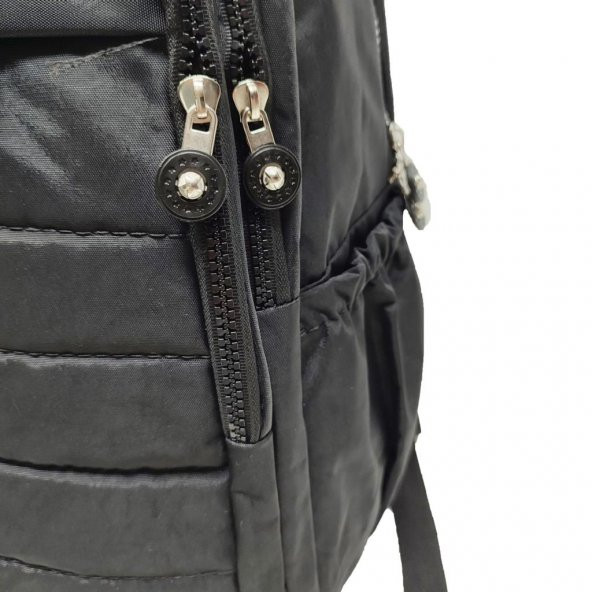 Dikiş Detaylı Krinkıl Kumaş Sırt Çantası Siyah Renk - 3