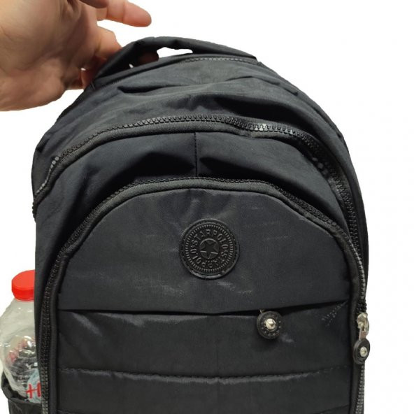 Dikiş Detaylı Krinkıl Kumaş Sırt Çantası Siyah Renk - 4