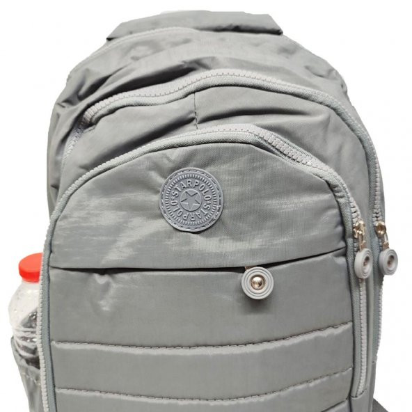 Dikiş Detaylı Krinkıl Kumaş Sırt Çantası Gri Renk - 3