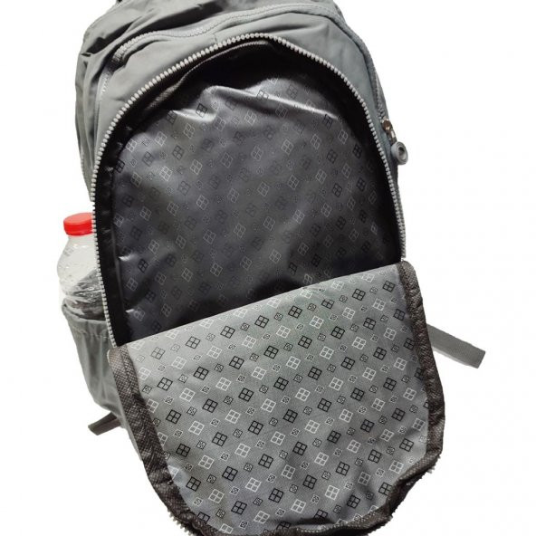 Dikiş Detaylı Krinkıl Kumaş Sırt Çantası Gri Renk - 4