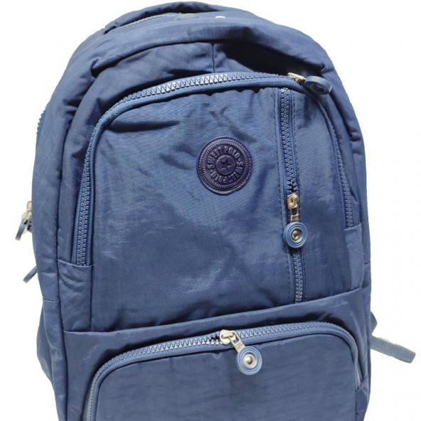 Dikey Fermuarlı Model Krinkıl Kumaş Sırt Çantası Lacivert Renk - 4