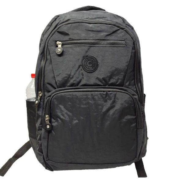 Yatay Fermuar Detaylı Krinkıl Kumaş Sırt Çantası Siyah Renk - 6