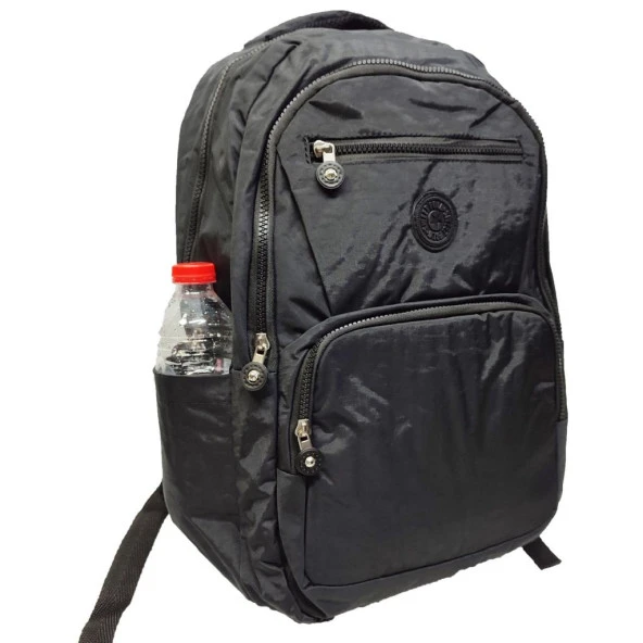 Yatay Fermuar Detaylı Krinkıl Kumaş Sırt Çantası Siyah Renk - 11