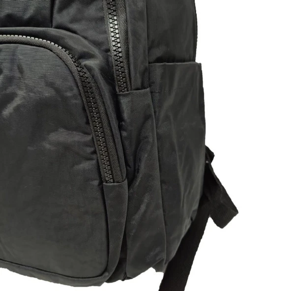 Yatay Fermuar Detaylı Krinkıl Kumaş Sırt Çantası Siyah Renk - 12