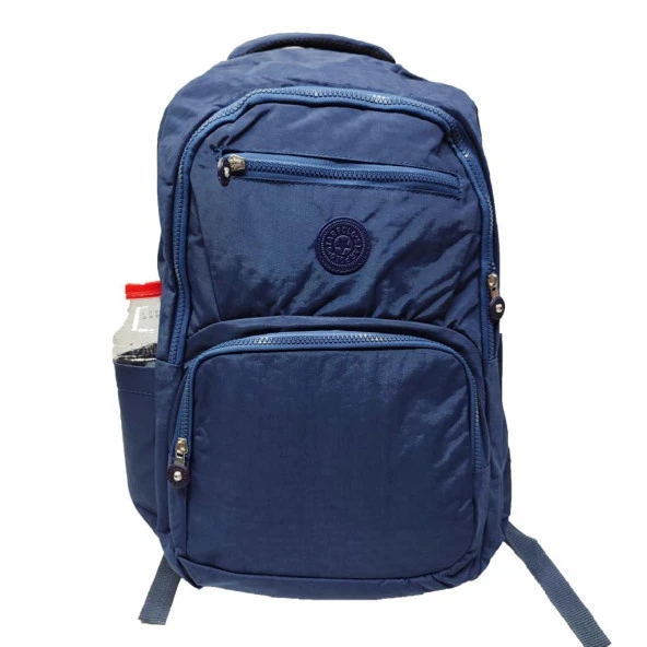 Yatay Fermuar Detaylı Krinkıl Kumaş Sırt Çantası Lacivert Renk - 6