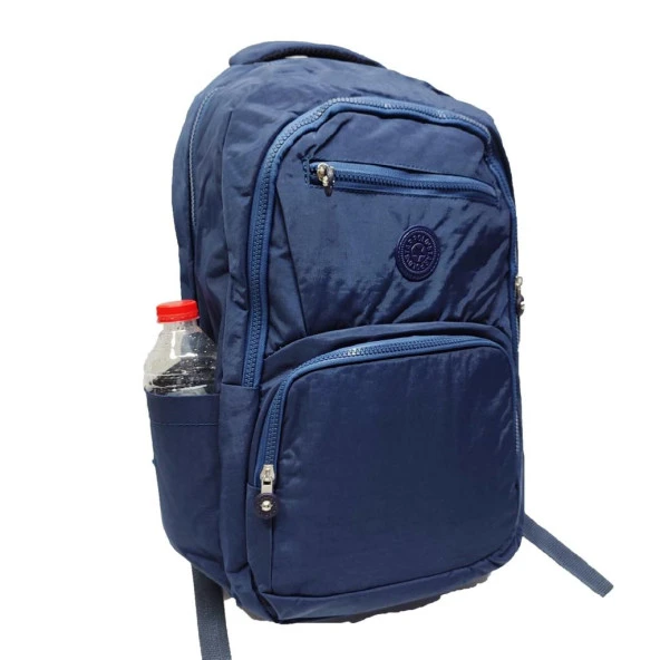 Yatay Fermuar Detaylı Krinkıl Kumaş Sırt Çantası Lacivert Renk - 7