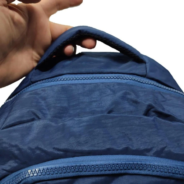 Yatay Fermuar Detaylı Krinkıl Kumaş Sırt Çantası Lacivert Renk - 9