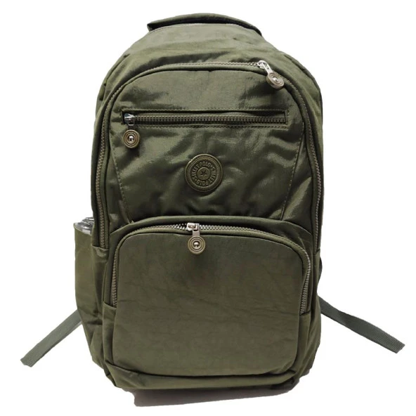 Yatay Fermuar Detaylı Krinkıl Kumaş Sırt Çantası Haki Renk - 6