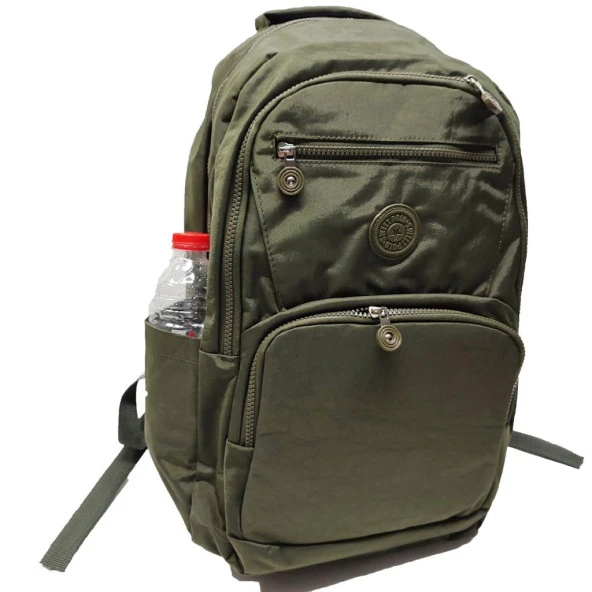 Yatay Fermuar Detaylı Krinkıl Kumaş Sırt Çantası Haki Renk - 7