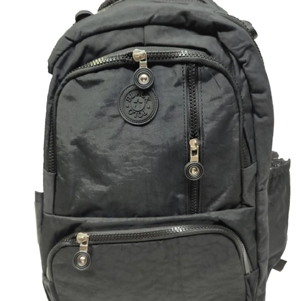 Dikey Fermuarlı Model Krinkıl Kumaş Sırt Çantası Siyah Renk - 7