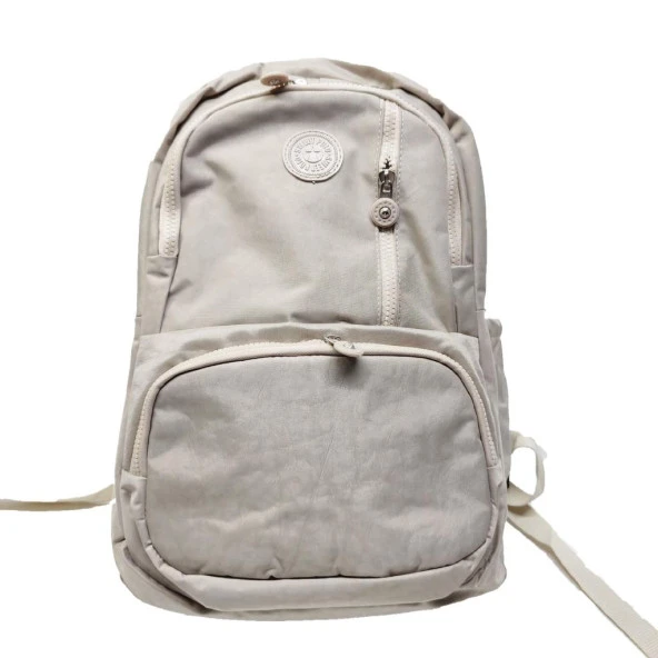 Dikey Fermuarlı Model Krinkıl Kumaş Sırt Çantası Krem Renk - 6