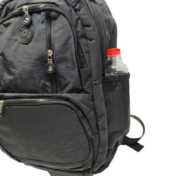 Dikey Fermuarlı Model Krinkıl Kumaş Sırt Çantası Siyah Renk - 11