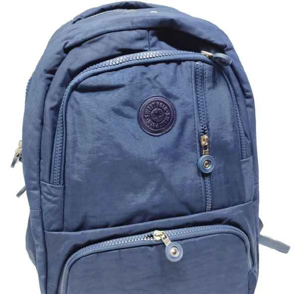 Dikey Fermuarlı Model Krinkıl Kumaş Sırt Çantası Lacivert Renk - 9