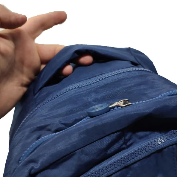 Dikey Fermuarlı Model Krinkıl Kumaş Sırt Çantası Lacivert Renk - 10