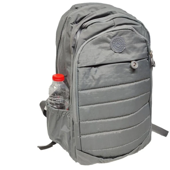 Dikiş Detaylı Krinkıl Kumaş Sırt Çantası Gri Renk - 7