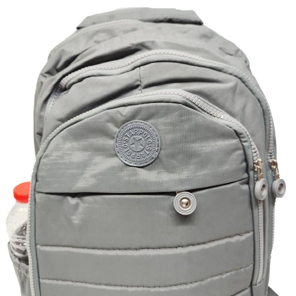 Dikiş Detaylı Krinkıl Kumaş Sırt Çantası Gri Renk - 8