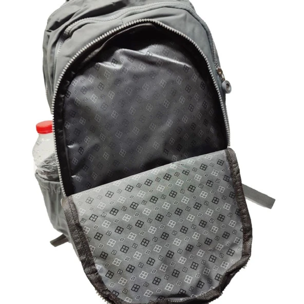 Dikiş Detaylı Krinkıl Kumaş Sırt Çantası Gri Renk - 9