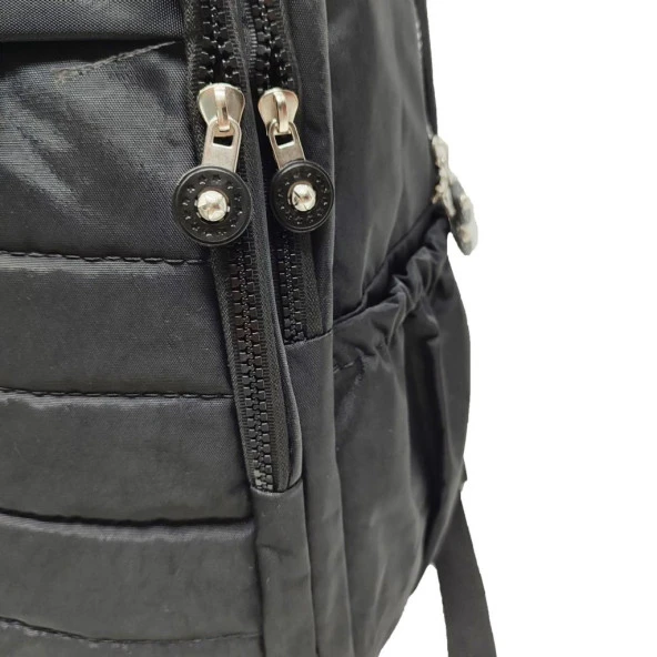 Dikiş Detaylı Krinkıl Kumaş Sırt Çantası Siyah Renk - 8