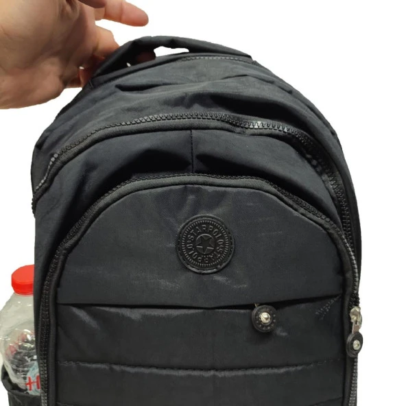 Dikiş Detaylı Krinkıl Kumaş Sırt Çantası Siyah Renk - 9