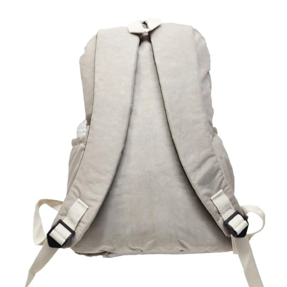 Dikey Fermuarlı Model Krinkıl Kumaş Sırt Çantası Krem Renk - 9
