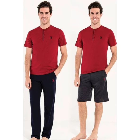 U.S. Polo Assn Erkek 3lü Pijama Takımı Bordo