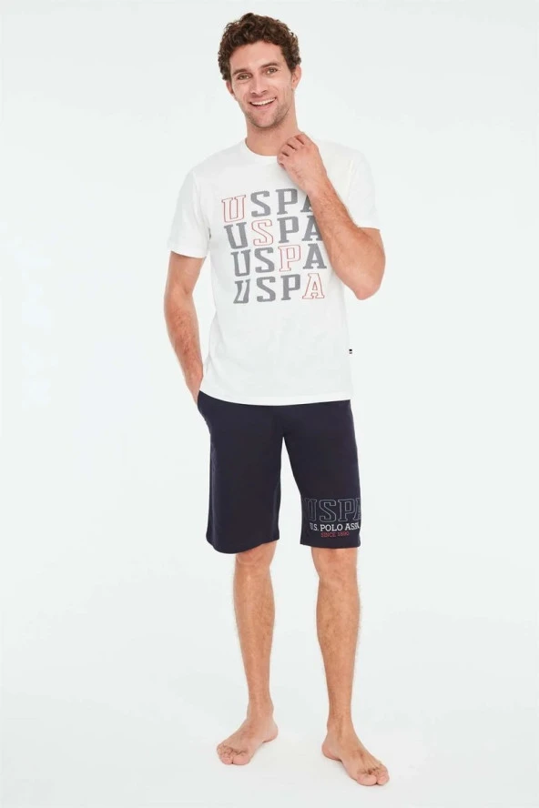 U.S. Polo Assn Erkek T-Shirt Şort Takım Ekru