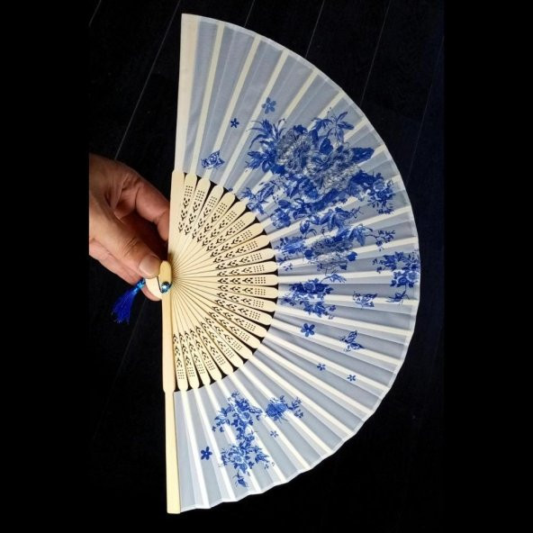 Japon Bambu Kumaş Yelpaze Çanta Boy Stant Hediyeli No.2 - 3