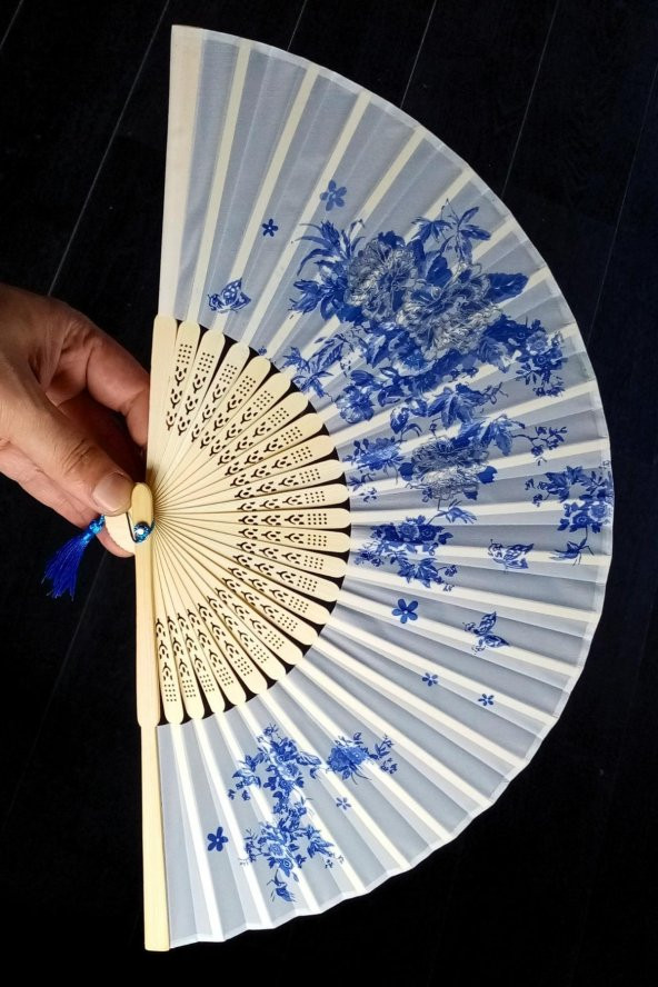 Japon Bambu Kumaş Yelpaze Çanta Boy Stant Hediyeli No.2 - 8