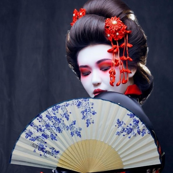 Japon Bambu Kumaş Yelpaze Çanta Boy Stant Hediyeli No.3 - 4