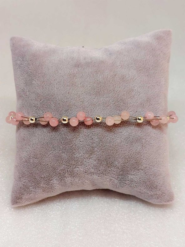 Pembe Kuvars Taşı Bileklik 4mm - Resim 2