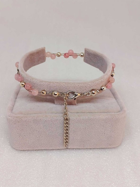 Pembe Kuvars Taşı Bileklik 4mm - Resim 3