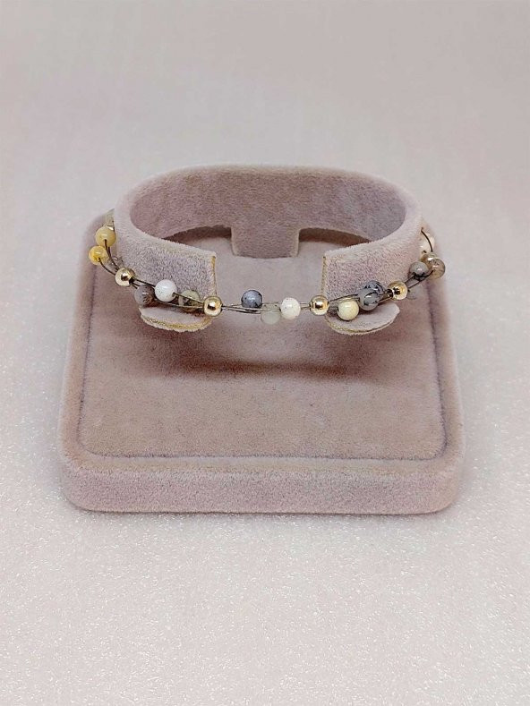 Beyaz Alacalı Opal Taşı Bileklik 4mm