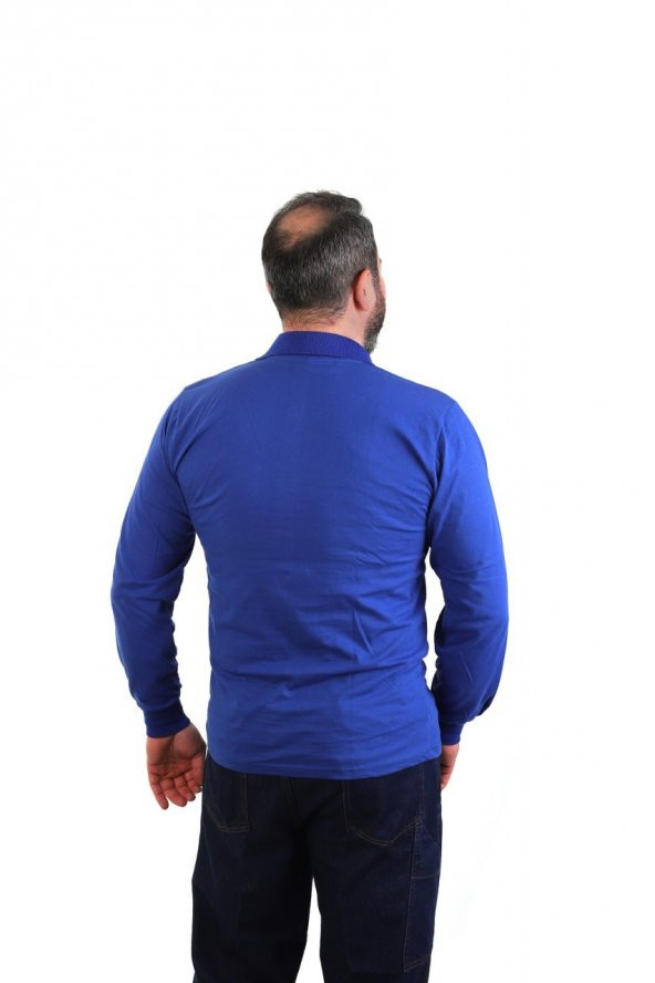 ESER - Polo Yaka Uzun Kol Penye İş Tişörtü - Cepli - Saks Mavi - Resim 2