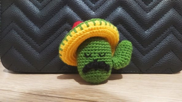 Kaktüs adam amigurumi anahtarlık