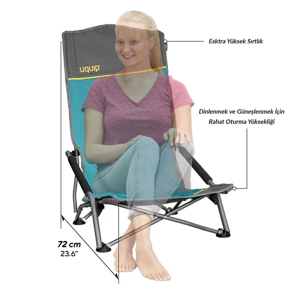 Uquip Sandy Xl Yüksek Konforlu & Takviyeli Katlanır Plaj Ve Kamp Sandalyesi Petrol - 7