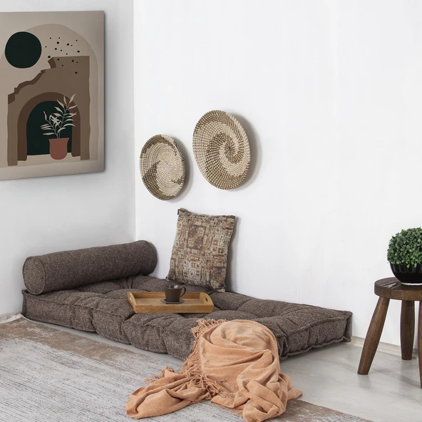 Homedius Sofa Buklet Kapitoneli Yer-Sedir Minderi  Açık Kahverengi Çift - 10